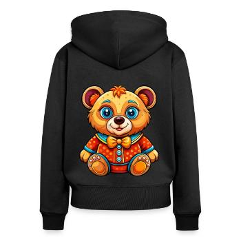 Schmucker Teddy - Frauen Premium Bio Zip Hoodie - Schwarz - Hinten - Julia (174cm)