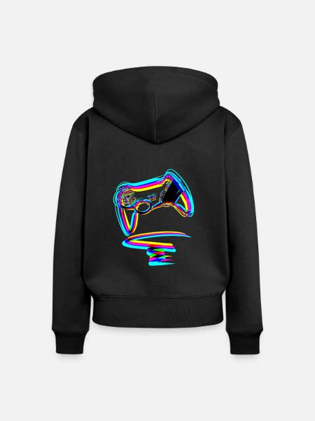 controller gamer zocken linien effekt - Frauen Premium Bio Zip Hoodie - Schwarz