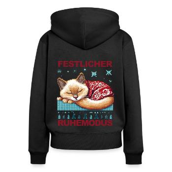 Ugly Christmas schlafende Katze - Frauen Premium Bio Zip Hoodie - Schwarz - Hinten - Julia (174cm)