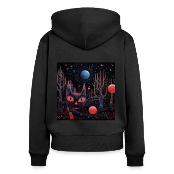 Black Cat Wonderland 7 - Frauen Premium Bio Zip Hoodie - Schwarz - Hinten - Julia (174cm)