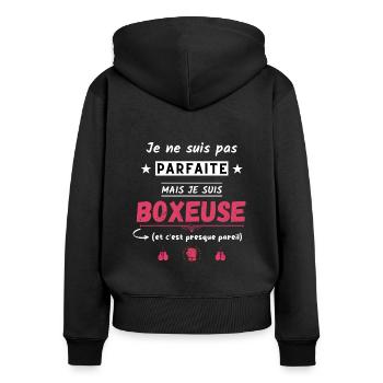 Je ne suis pas parfaite mais je suis boxeuse - Sweat à capuche zippé Premium bio Femme - noir - Dos - Julia (174cm)