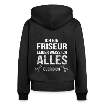 Friseur weiss leider alles lustiges Shirt - Frauen Premium Bio Zip Hoodie - Schwarz - Hinten - Julia (174cm)