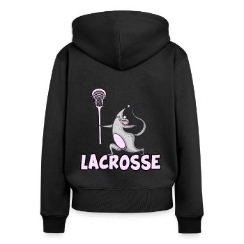 lacrosse lax lacrosseschläger lacrosse-maus - Frauen Premium Bio Zip Hoodie - Schwarz - Hinten - Julia (174cm)