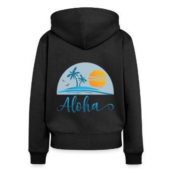 Aloha Surfing Hawaii Surfer Beach Palm Tree Sun - Sweat à capuche zippé Premium bio Femme - noir - Dos - Julia (174cm)