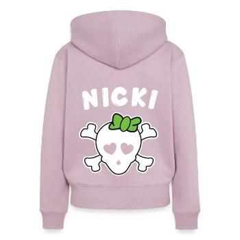 Piratin Nicki Design für Mädchen und Frauen - Frauen Premium Bio Zip Hoodie - Altrosa - Hinten - Julia (174cm)
