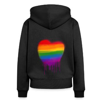 l’amour est l’amour, le cœur, l’arc-en-ciel, la peinture, le graffiti - Sweat à capuche zippé Premium bio Femme - noir - Dos - Julia (174cm)