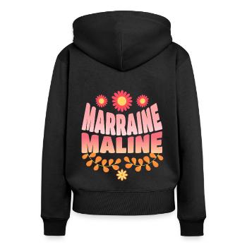Humour Femme Marraine Maline Marraine Blagueuse - Sweat à capuche zippé Premium bio Femme - noir - Dos - Julia (174cm)