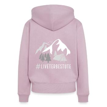 LIFE IS BEST OUTDOORS - ENAMEL CUP - FOR DARK BACKGROUND - Women's Premium Organic Zip Hoodie - dusky pink - Back - Julia (174cm)
