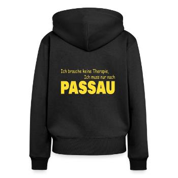 Therapie Passau - Frauen Premium Bio Zip Hoodie - Schwarz - Hinten - Julia (174cm)