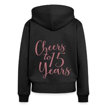 Vive le 15e anniversaire de 15 ans - Sweat à capuche zippé Premium bio Femme - noir - Dos - Julia (174cm)