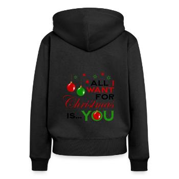 Tout ce que je veux pour la version blanche de Noël - Sweat à capuche zippé Premium bio Femme - noir - Dos - Julia (174cm)