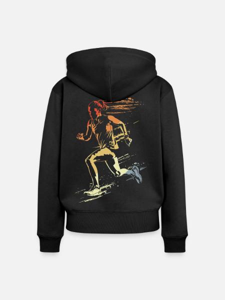 Läuferin Retro-Stil - Frauen Premium Bio Zip Hoodie - Schwarz