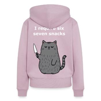 6-7 Mème Internet 6 7 Snack Cat - Sweat à capuche zippé Premium bio Femme - rose poudré - Dos - Julia (174cm)