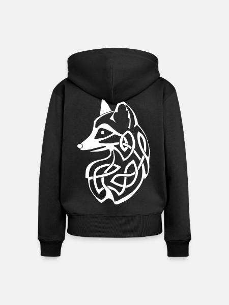 Weißer Keltischer Fuchs - Frauen Premium Bio Zip Hoodie - Schwarz