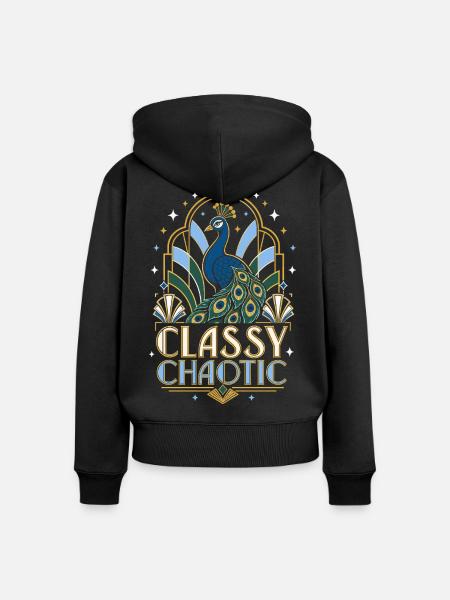 Classy Chaotic Pfau Art Deco - Frauen Premium Bio Zip Hoodie - Schwarz