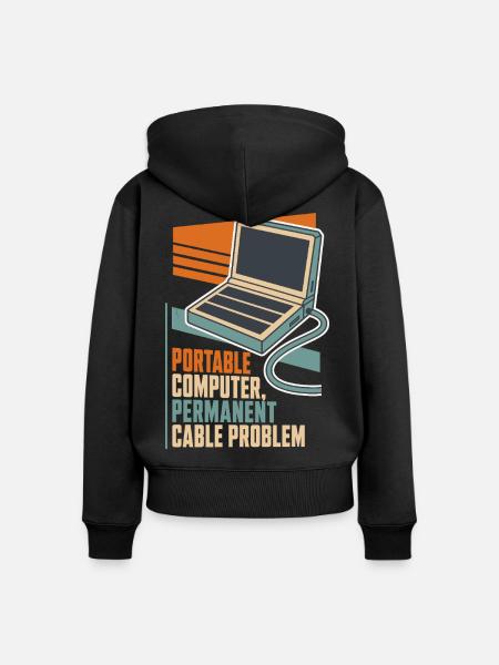 Laptop mit Kabelproblem – Computerhumor - Frauen Premium Bio Zip Hoodie - Schwarz