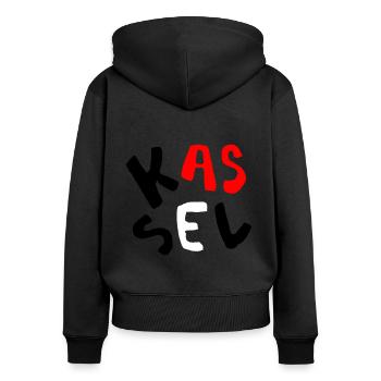 Kassel Kunst - Frauen Premium Bio Zip Hoodie - Schwarz - Hinten - Julia (174cm)