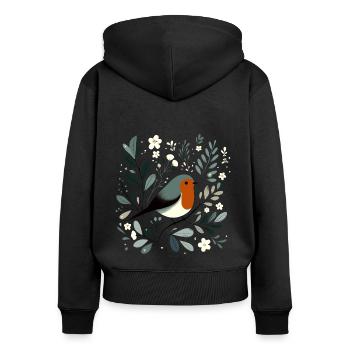 Robin with flowers - Women's Premium Organic Zip Hoodie - black - Back - Julia (174cm)