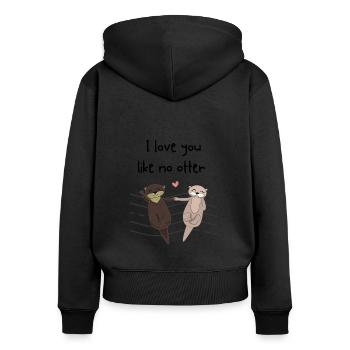 Je t’aime comme pas de loutre - Sweat à capuche zippé Premium bio Femme - noir - Dos - Julia (174cm)