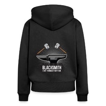 Lustiger Schmied Spruch & Schmieden - Frauen Premium Bio Zip Hoodie - Schwarz - Hinten - Julia (174cm)