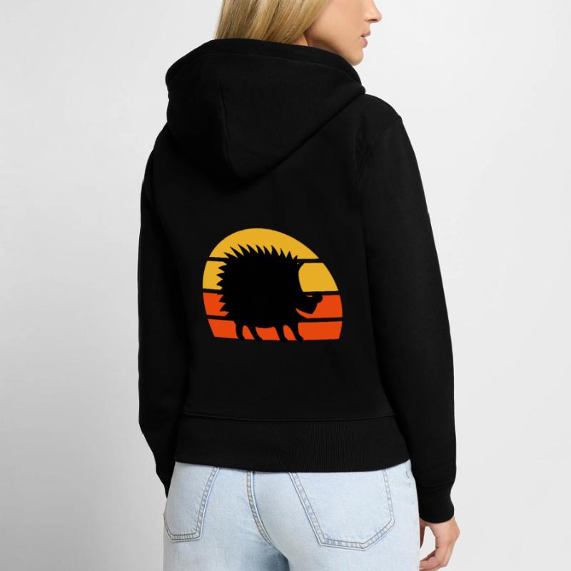 Hérisson heureux devant un demi-soleil Sweat à capuche zippé Premium bio Femme