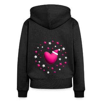 Pinkes Nikolaus und Weihnachtsherz. - Frauen Premium Bio Zip Hoodie - Schwarz - Hinten - Julia (174cm)