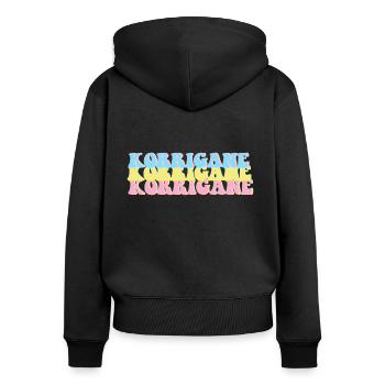 Korrigane en couleur - Sweat à capuche zippé Premium bio Femme - noir - Dos - Julia (174cm)