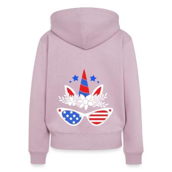 4 juillet Couleurs nationales Fête nationale des États-Unis - Sweat à capuche zippé Premium bio Femme - rose poudré - Dos - Julia (174cm)