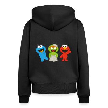 5 Rue Sésame Mordicus et Elmo - Sweat à capuche zippé Premium bio Femme - noir - Dos - Julia (174cm)