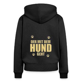 DER MIT DEM HUND GEHT - HUNDE - HERRCHEN - Frauen Premium Bio Zip Hoodie - Schwarz - Hinten - Julia (174cm)