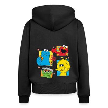 Sesamstraße Cookie, Bibo,Elmo, Oscar - Frauen Premium Bio Zip Hoodie - Schwarz - Hinten - Julia (174cm)