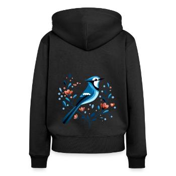 Geai bleu avec des fleurs - Sweat à capuche zippé Premium bio Femme - noir - Dos - Julia (174cm)