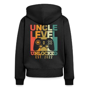 Uncle level unlocked Pregnancy Announcement 2022 - Frauen Premium Bio Zip Hoodie - Schwarz - Hinten - Julia (174cm)