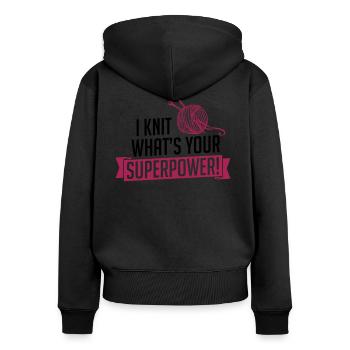 I Knit what's your superpower - Frauen Premium Bio Zip Hoodie - Schwarz - Hinten - Julia (174cm)