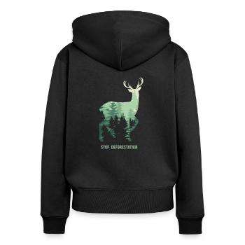 Stopper la déforestation - Silhouette Cerf Forest / Tann - Sweat à capuche zippé Premium bio Femme - noir - Dos - Julia (174cm)