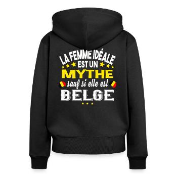 Belgique Belge Femme Pays Humour Femme T-shirt - Sweat à capuche zippé Premium bio Femme - noir - Dos - Julia (174cm)
