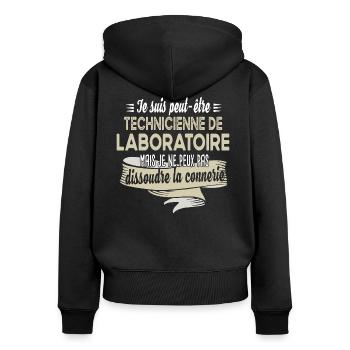 Technicienne laboratoire connerie humour citations - Sweat à capuche zippé Premium bio Femme - noir - Dos - Julia (174cm)