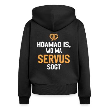 Bayern Bayerische Kultur Servus Bayerisch Geschenk - Frauen Premium Bio Zip Hoodie - Schwarz - Hinten - Julia (174cm)