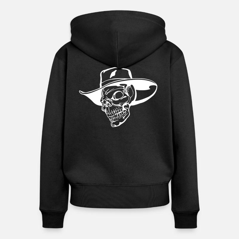 crâne de cow-boy - Sweat à capuche zippé Premium bio Femme - noir