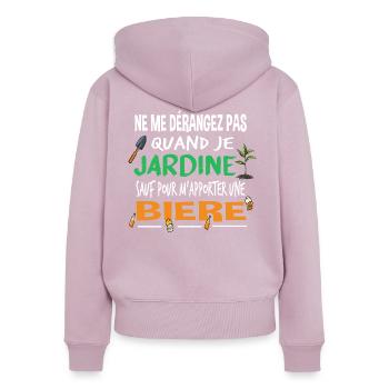 Jardiner Jardinage Bière Alcool Humour Cadeau Rhum - Sweat à capuche zippé Premium bio Femme - rose poudré - Dos - Julia (174cm)