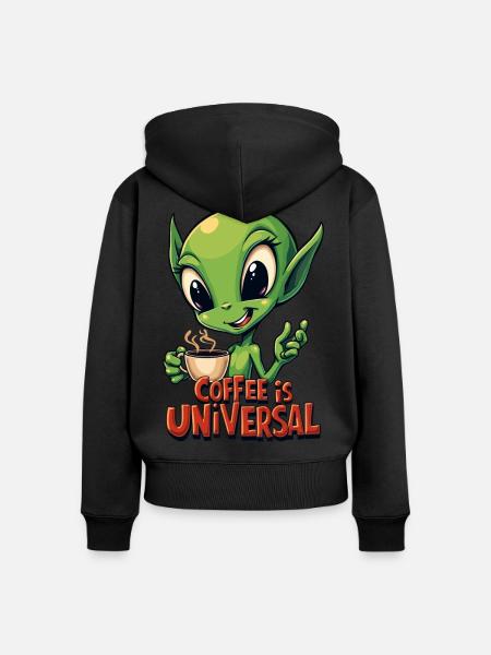Kaffee ist universell - Frauen Premium Bio Zip Hoodie - Schwarz