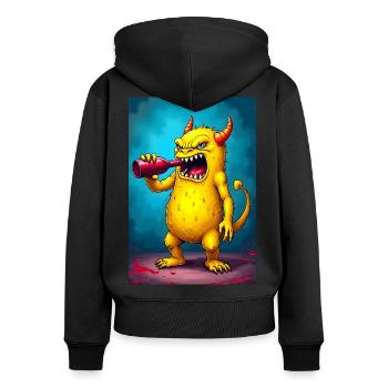 Trinkmonster Gelb Nr 9 - Frauen Premium Bio Zip Hoodie - Schwarz - Hinten - Julia (174cm)