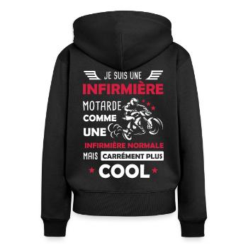 Infirmière Motarde / Médecine Moto - Sweat à capuche zippé Premium bio Femme - noir - Dos - Julia (174cm)