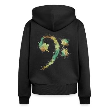 Bassschlüssel Retro - Lustiges Musikliebhabergeschenk - Frauen Premium Bio Zip Hoodie - Schwarz - Hinten - Julia (174cm)