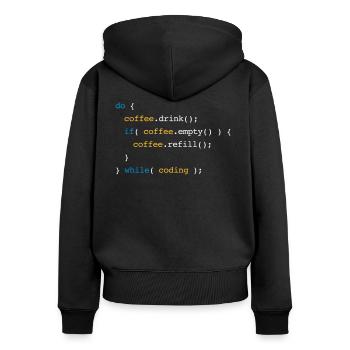 Code Coffee Refill Codierung - Frauen Premium Bio Zip Hoodie - Schwarz - Hinten - Julia (174cm)