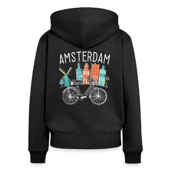 Vélo d'Amsterdam - Sweat à capuche zippé Premium bio Femme - noir - Dos - Julia (174cm)