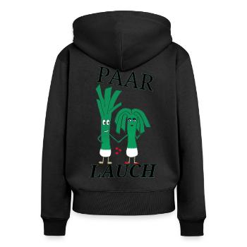 Paar Lauch Partnerlook - Frauen Premium Bio Zip Hoodie - Schwarz - Hinten - Julia (174cm)