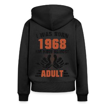 Grandir 1968 Naissance Drôle - Sweat à capuche zippé Premium bio Femme - noir - Dos - Julia (174cm)