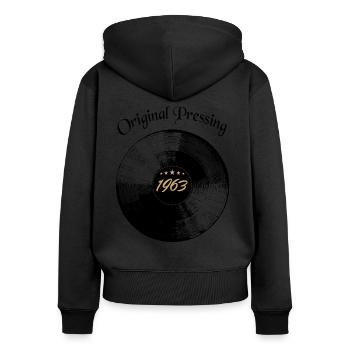 1963 Naissance anniversaire disque cadeau - Sweat à capuche zippé Premium bio Femme - noir - Dos - Julia (174cm)