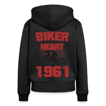 Cycliste Avec Coeur Battant Né en 1961 - Sweat à capuche zippé Premium bio Femme - noir - Dos - Julia (174cm)